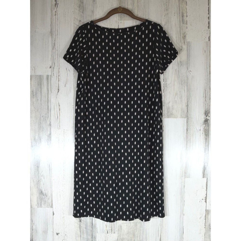 J Jill Wearever Collection Shift Dress Size XS Petite Black Cream‎ Brush Print
